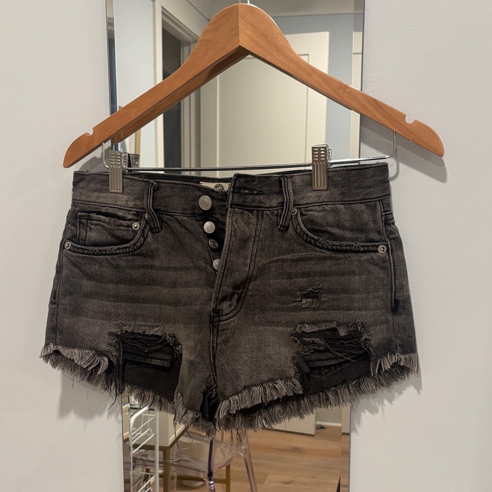 We The Free Distressed Black Denim Shorts